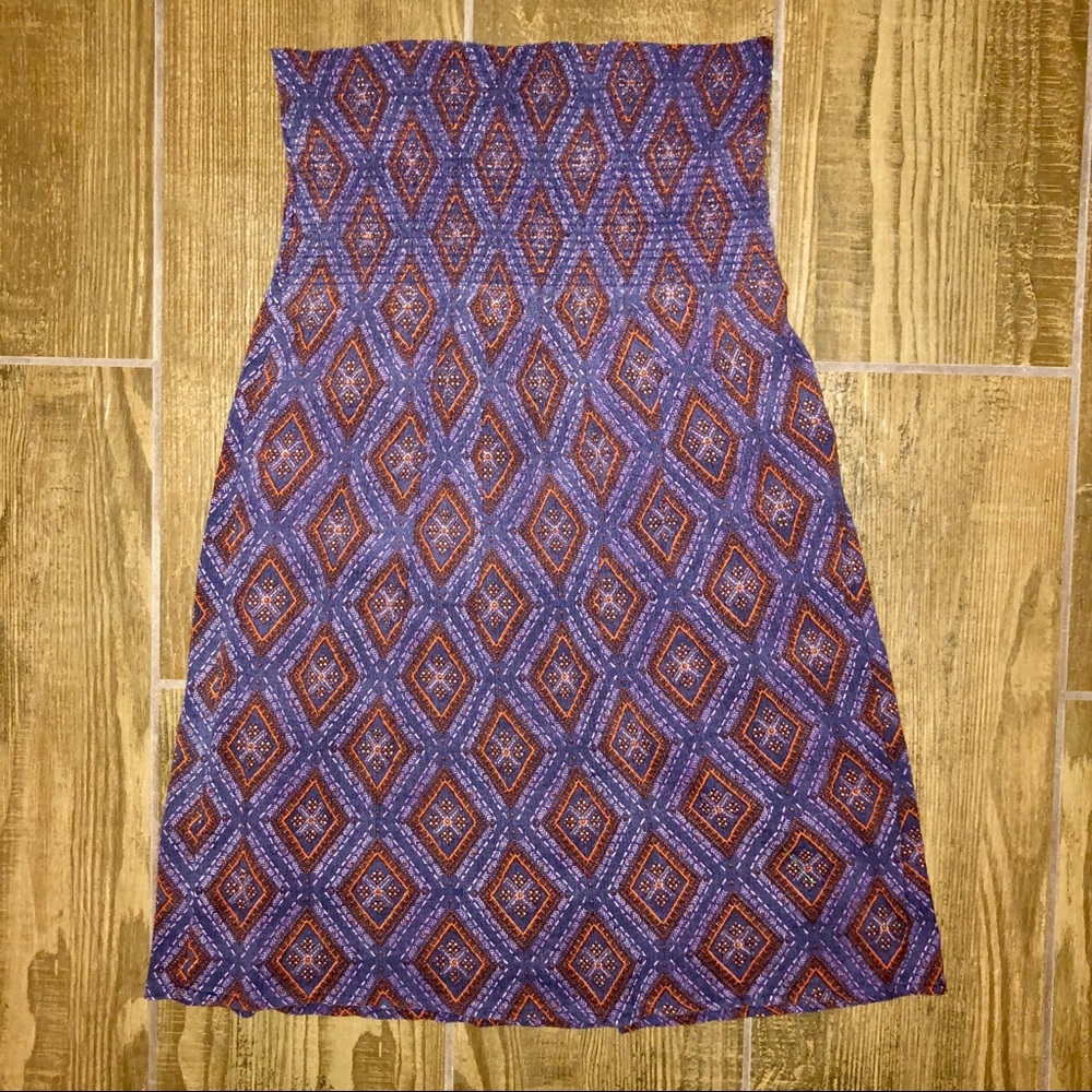 Purple Orange Aztec Print Smocked Strapless Dress